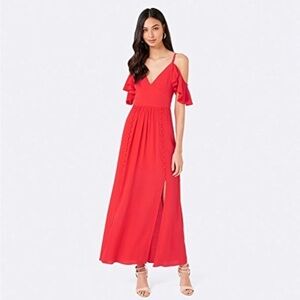 Ever New Cold Shoulder Ruffle Red Maxi Dress Elegant Flowing Silhouette size 2